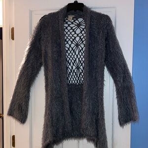 Gray Fuzzy Open-Front Sweater